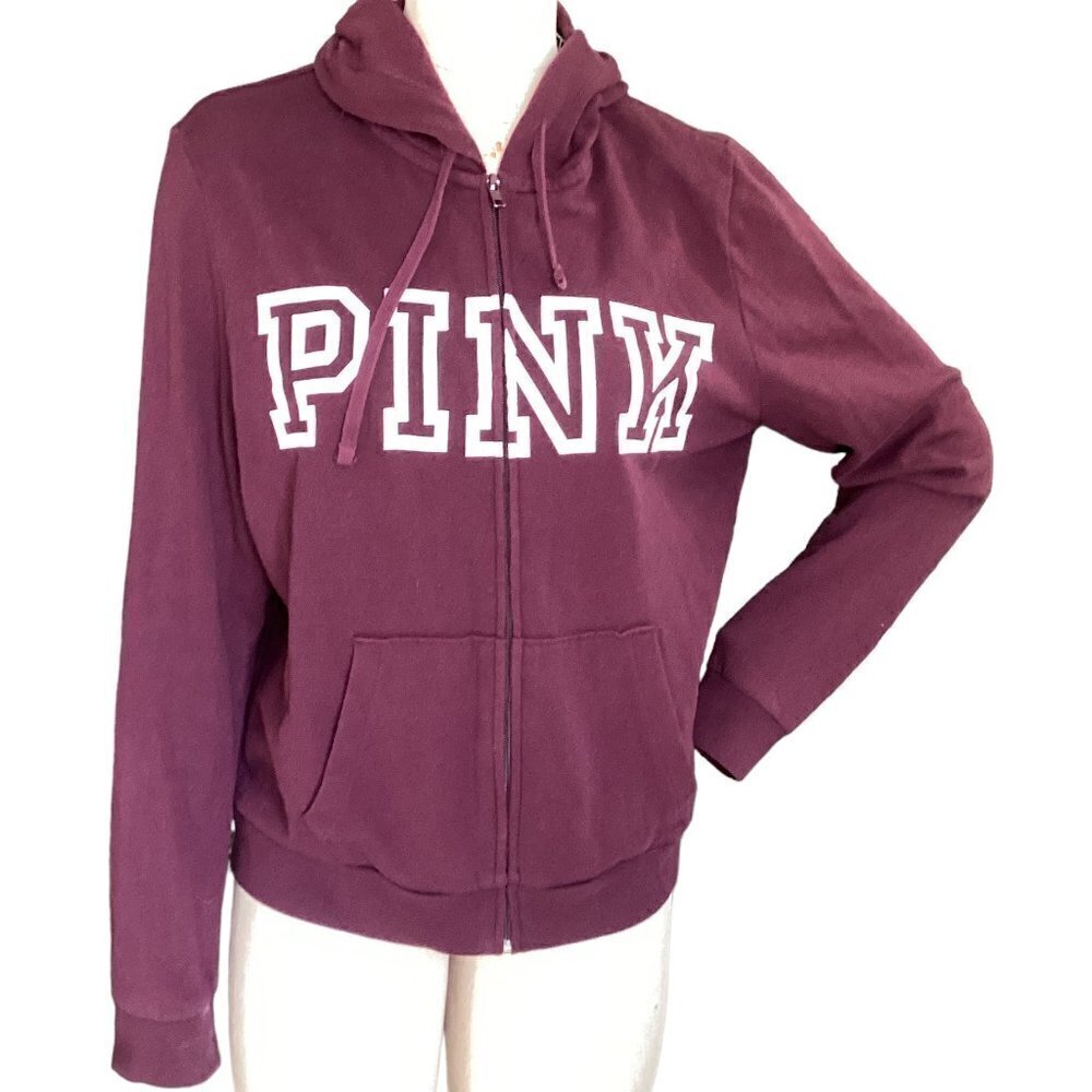 PINK by‎ Victoria's Secret Full Zip Everyday Lounge Hoodie L Burgundy Plum #178J - Picture 2 of 11